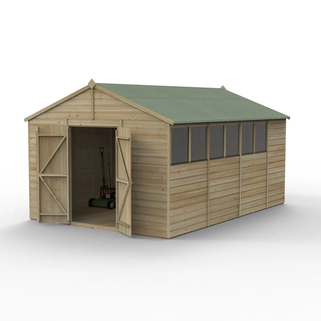 Forest Garden Beckwood 10x15 Apex Shed with 6 Windows and Double Door