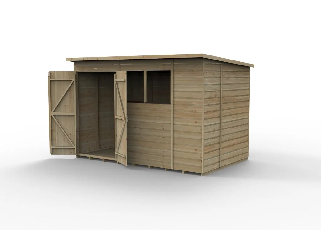 Forest Garden Beckwood 10x6 Pent Shed with 2 Windows and Double Door