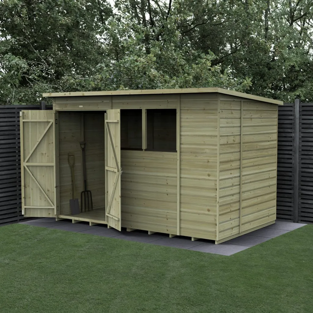 Forest Garden Beckwood 10x6 Pent Shed with 2 Windows and Double Door