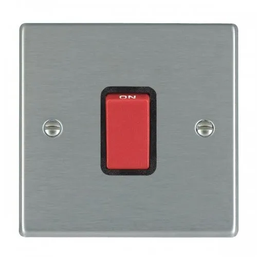 Hamilton 7445B 1 Gang 45A DP Red Rocker - Satin Steel & Black Insert