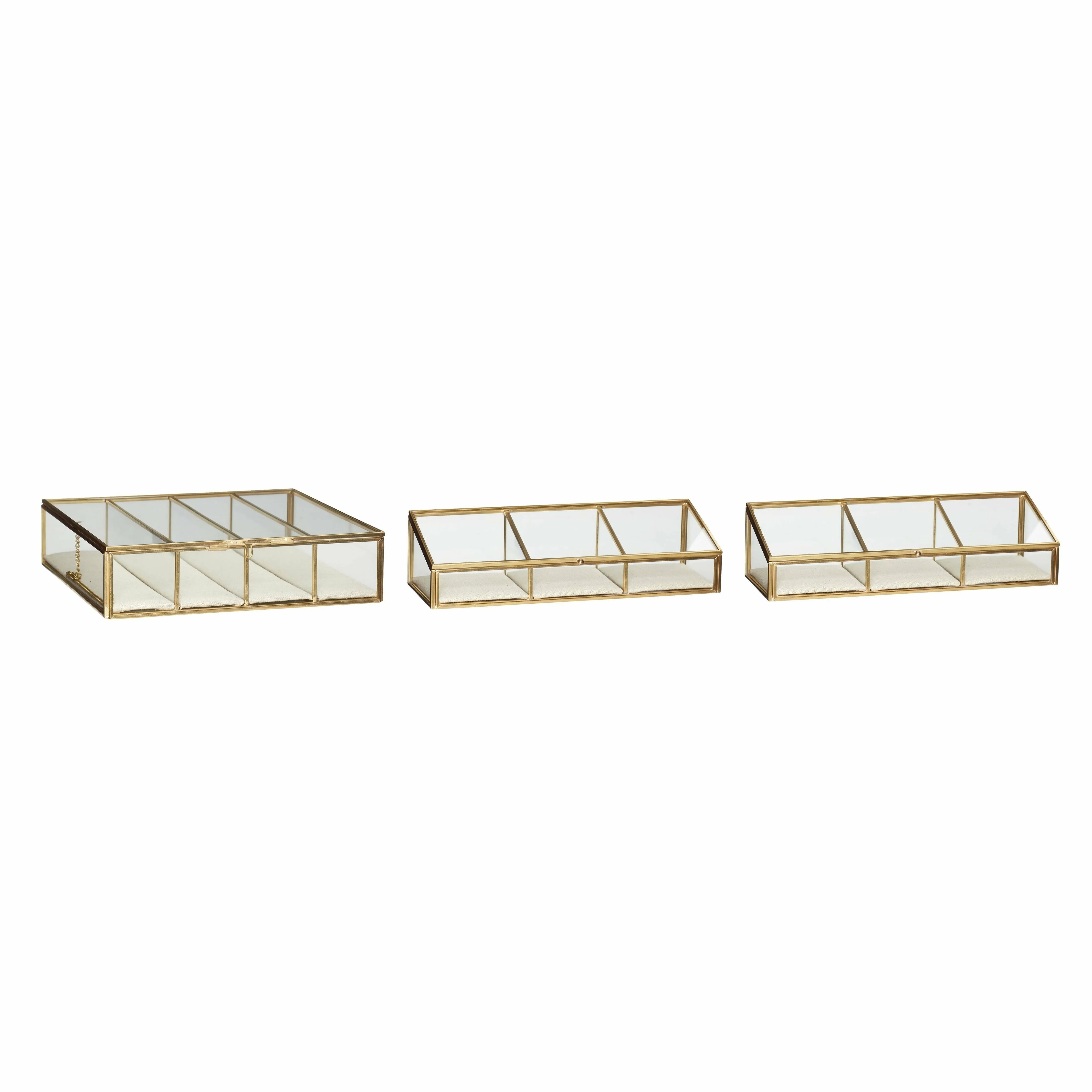 Hübsch Ecru Glass Box Glass/Canvas/Metal Clear/Beige/Brass S/3