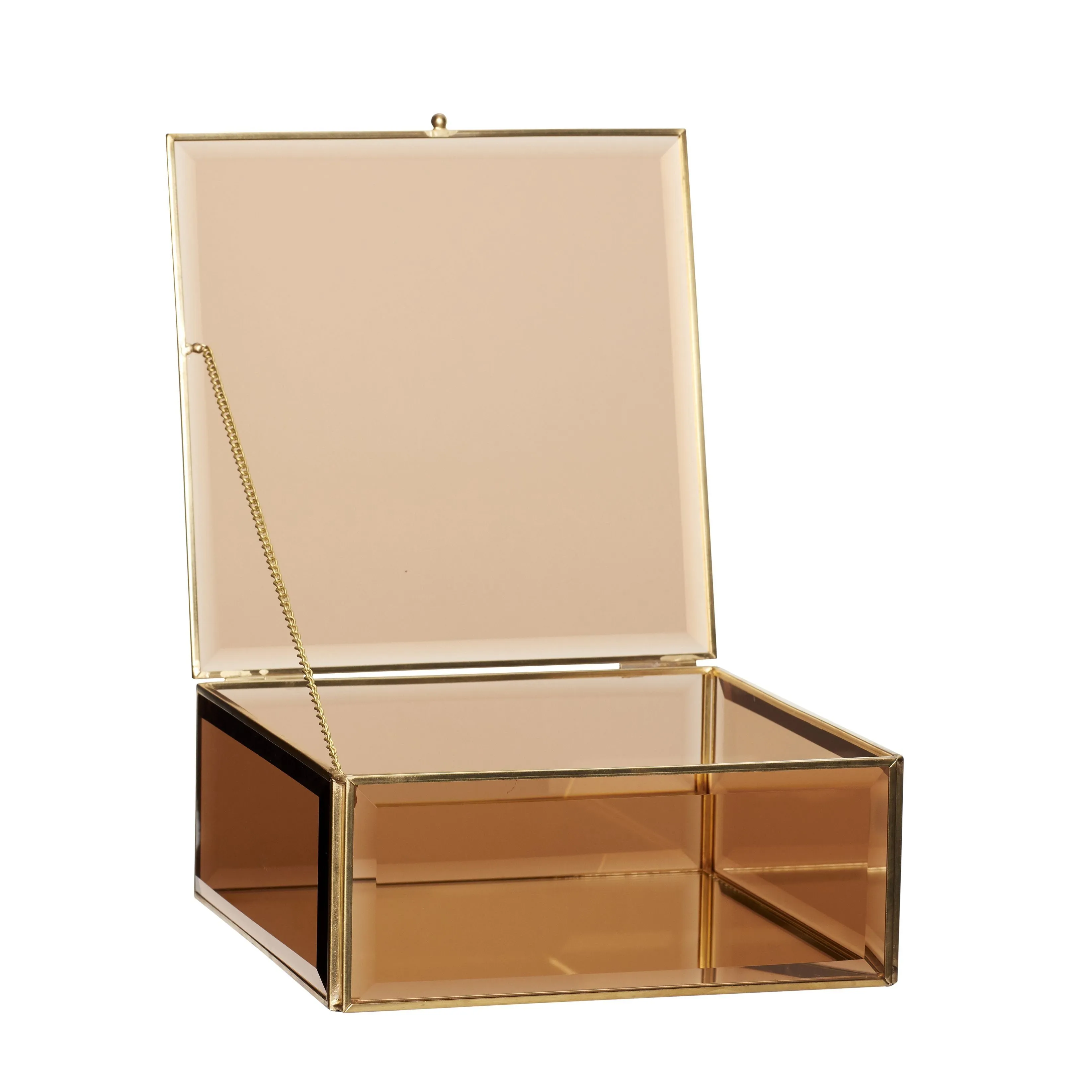 Hübsch Tint Glass Box Glass/Mirror/Metal Brown/Brass S/2, 21/25x21/25x9/12 Cm