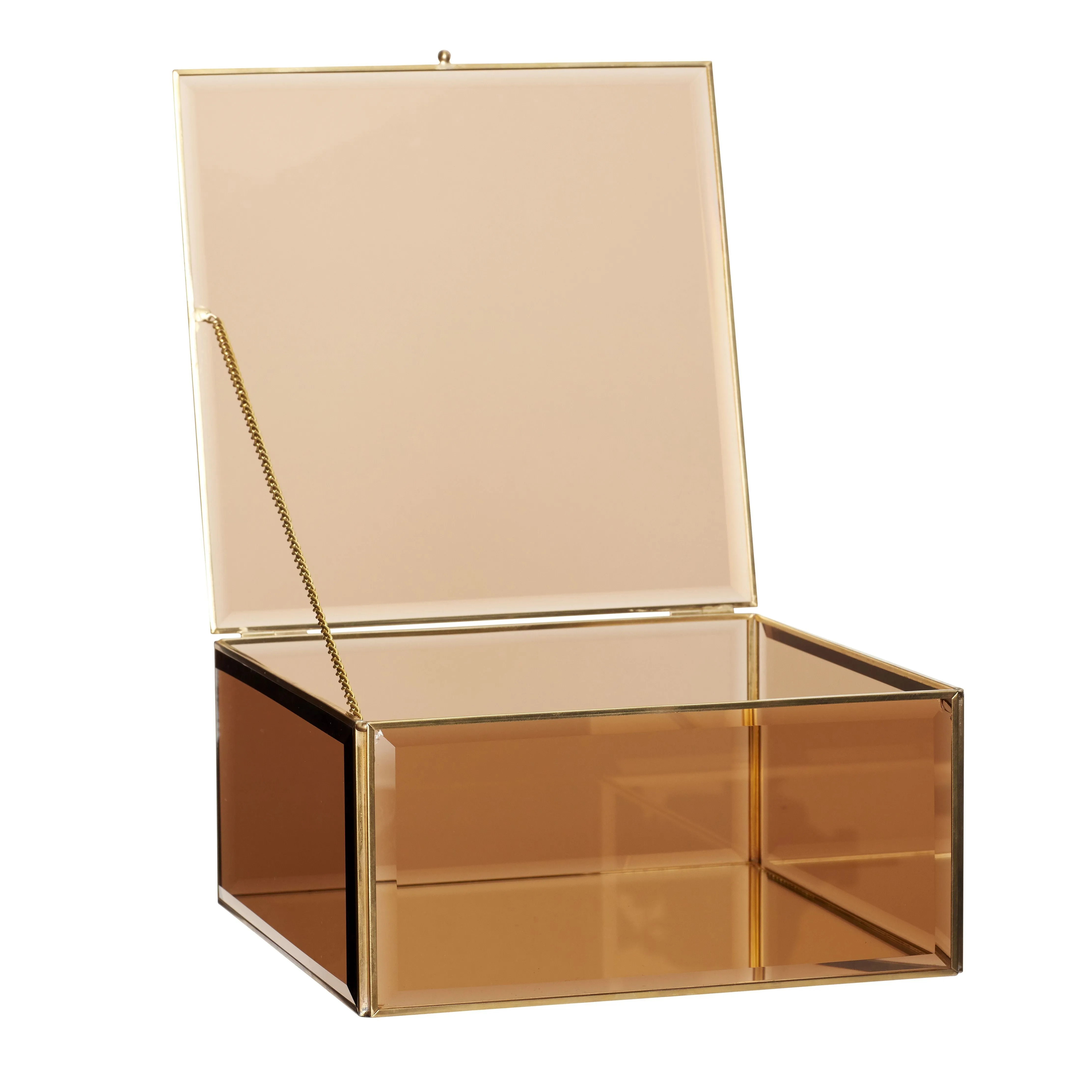 Hübsch Tint Glass Box Glass/Mirror/Metal Brown/Brass S/2, 21/25x21/25x9/12 Cm