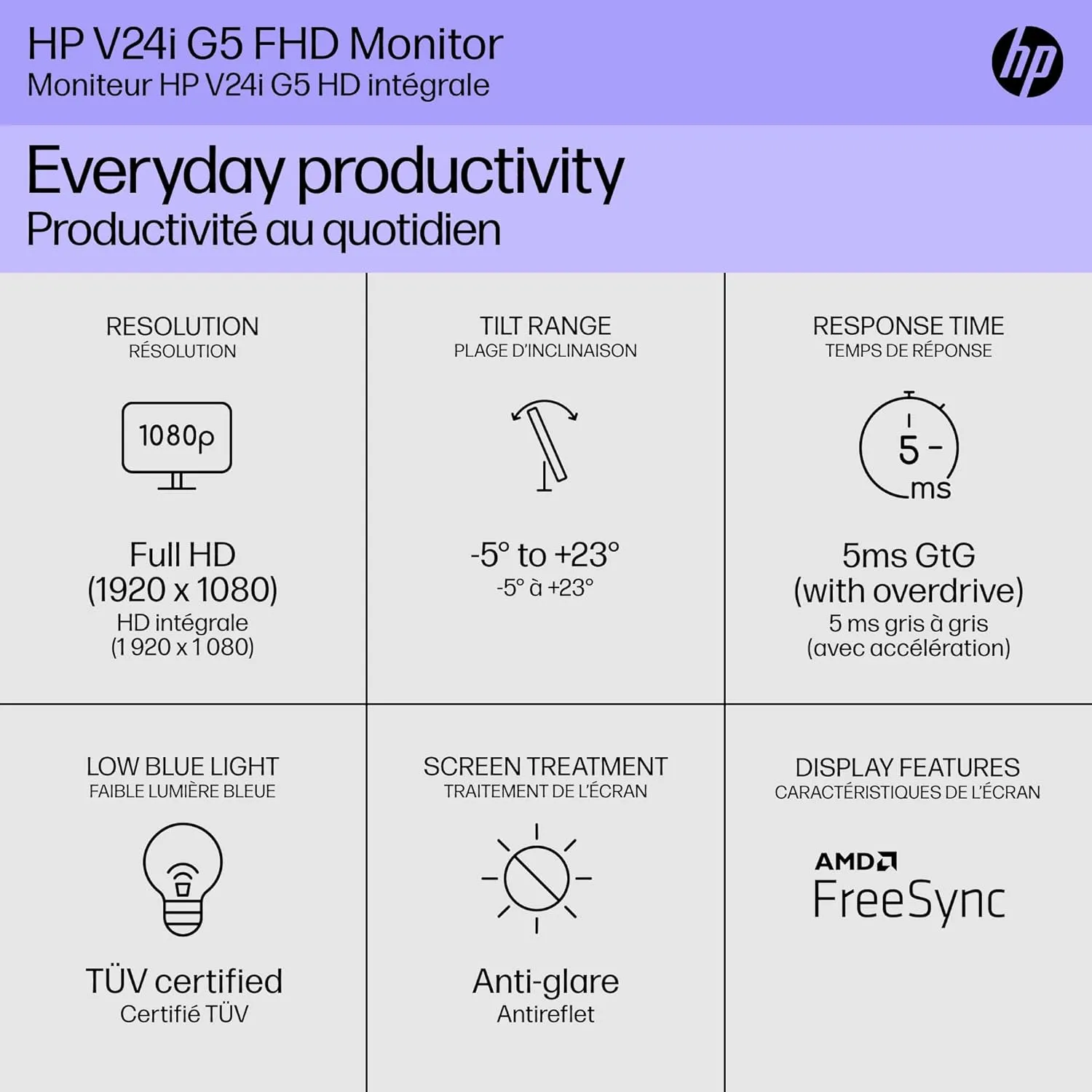 HP V24i G5 Full HD - 24" Monitor  | 65P58AA#ABU