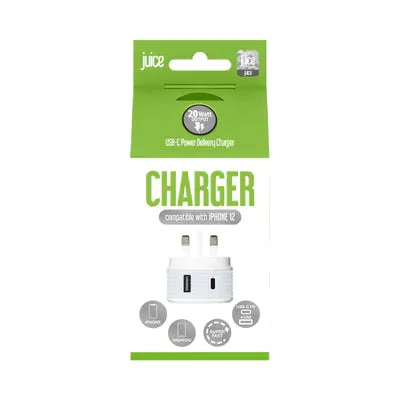 Juice 20W Dual Port Fast Charger Plug  White