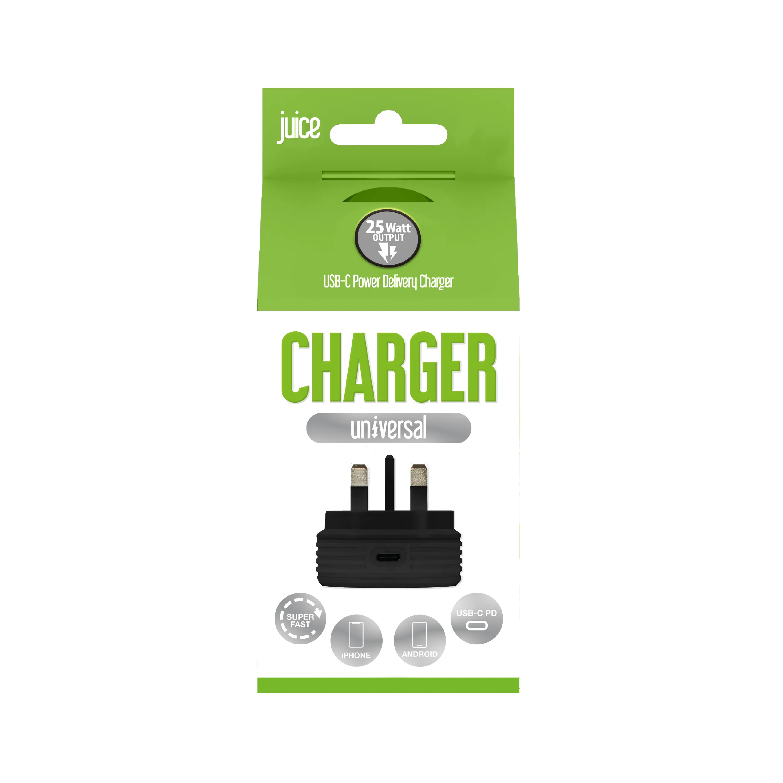 Juice 25W USB-C Mains Fast Charger Plug  Black