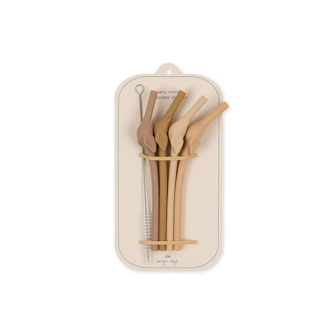 Konges Slojd Silicone Straws - Elephant - Rosesand Mix - 4 Pack