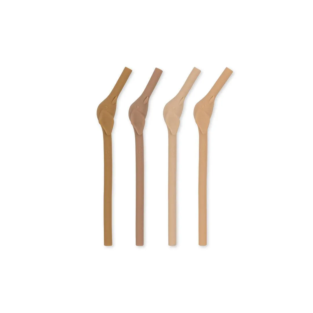 Konges Slojd Silicone Straws - Elephant - Rosesand Mix - 4 Pack