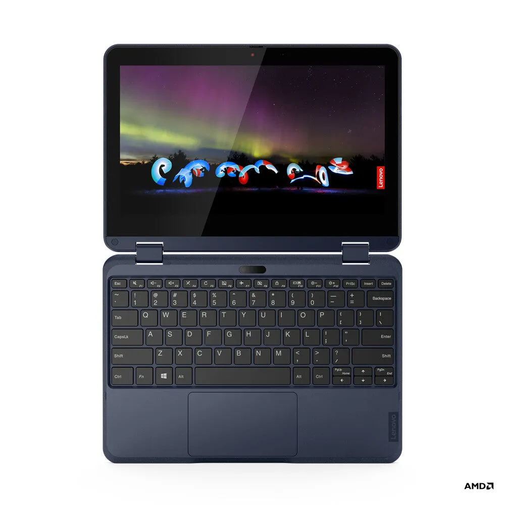 Lenovo 300w G2 11.6" 2-in-1 Laptop - AMD 3015e, 4GB RAM, 128GB SSD, Touchscreen, Windows 11 SE, Blue