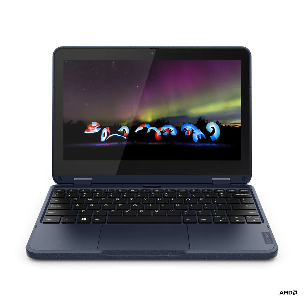 Lenovo 300w G2 11.6" 2-in-1 Laptop - AMD 3015e, 4GB RAM, 128GB SSD, Touchscreen, Windows 11 SE, Blue