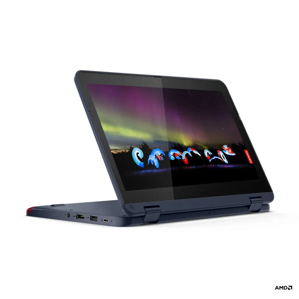 Lenovo 300w G2 11.6" 2-in-1 Laptop - AMD 3015e, 4GB RAM, 128GB SSD, Touchscreen, Windows 11 SE, Blue