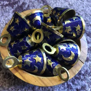 Mini Celestial Bell - Enameled Brass - Moon & Stars