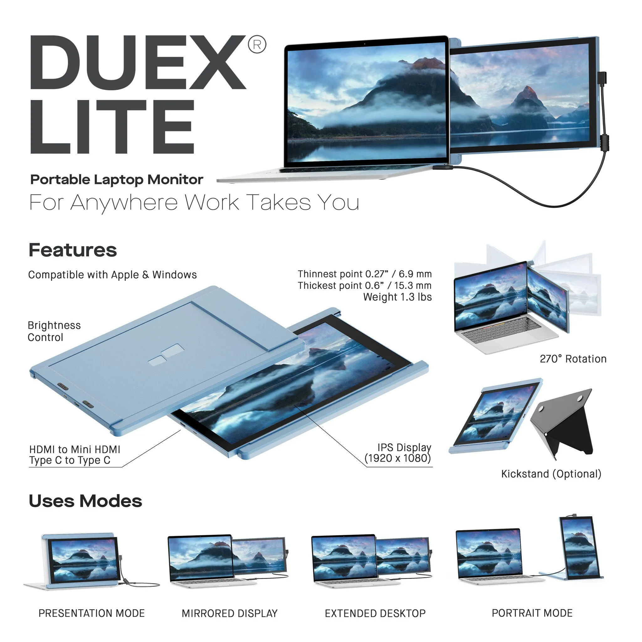 Mobile Pixels DUEX Lite computer monitor 31.8 cm (12.5") 1920 x 1080 pixels Full HD LCD Blue