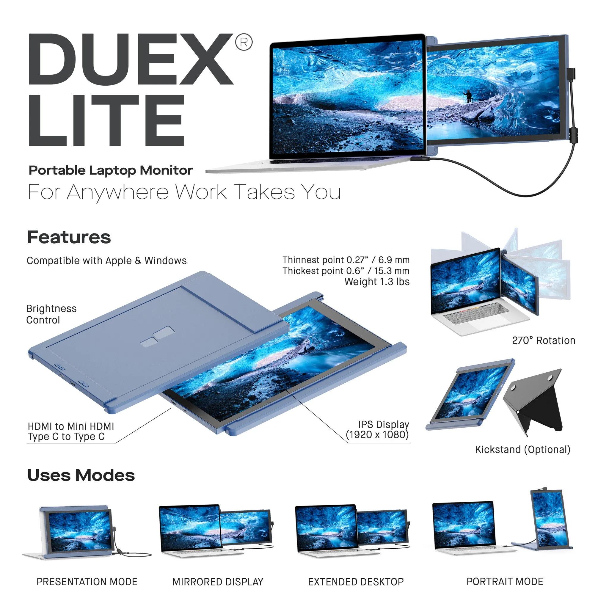 Mobile Pixels DUEX Lite computer monitor 31.8 cm (12.5") 1920 x 1080 pixels Full HD LCD Blue