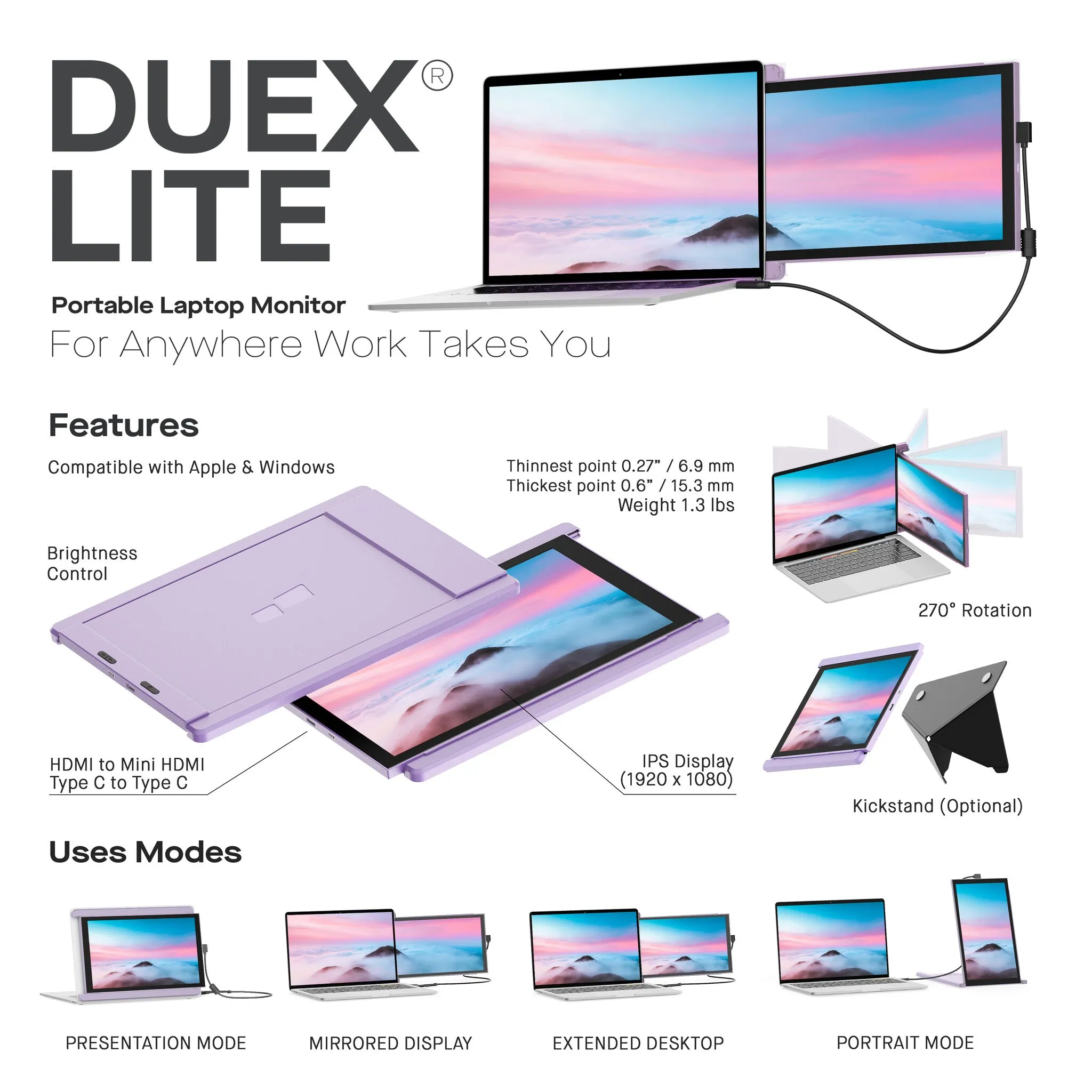 Mobile Pixels DUEX Lite computer monitor 31.8 cm (12.5") 1920 x 1080 pixels Full HD LCD Purple