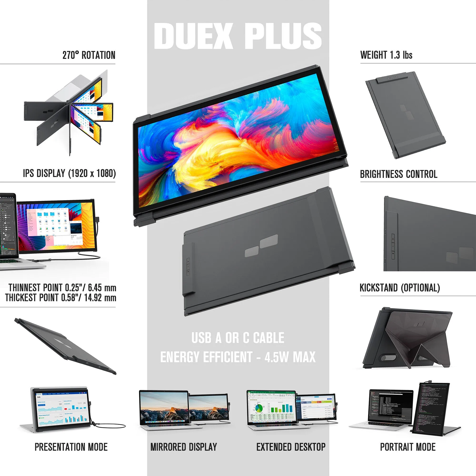 Mobile Pixels DUEX Plus computer monitor 33.8 cm (13.3") 1920 x 1080 pixels Full HD LCD Grey