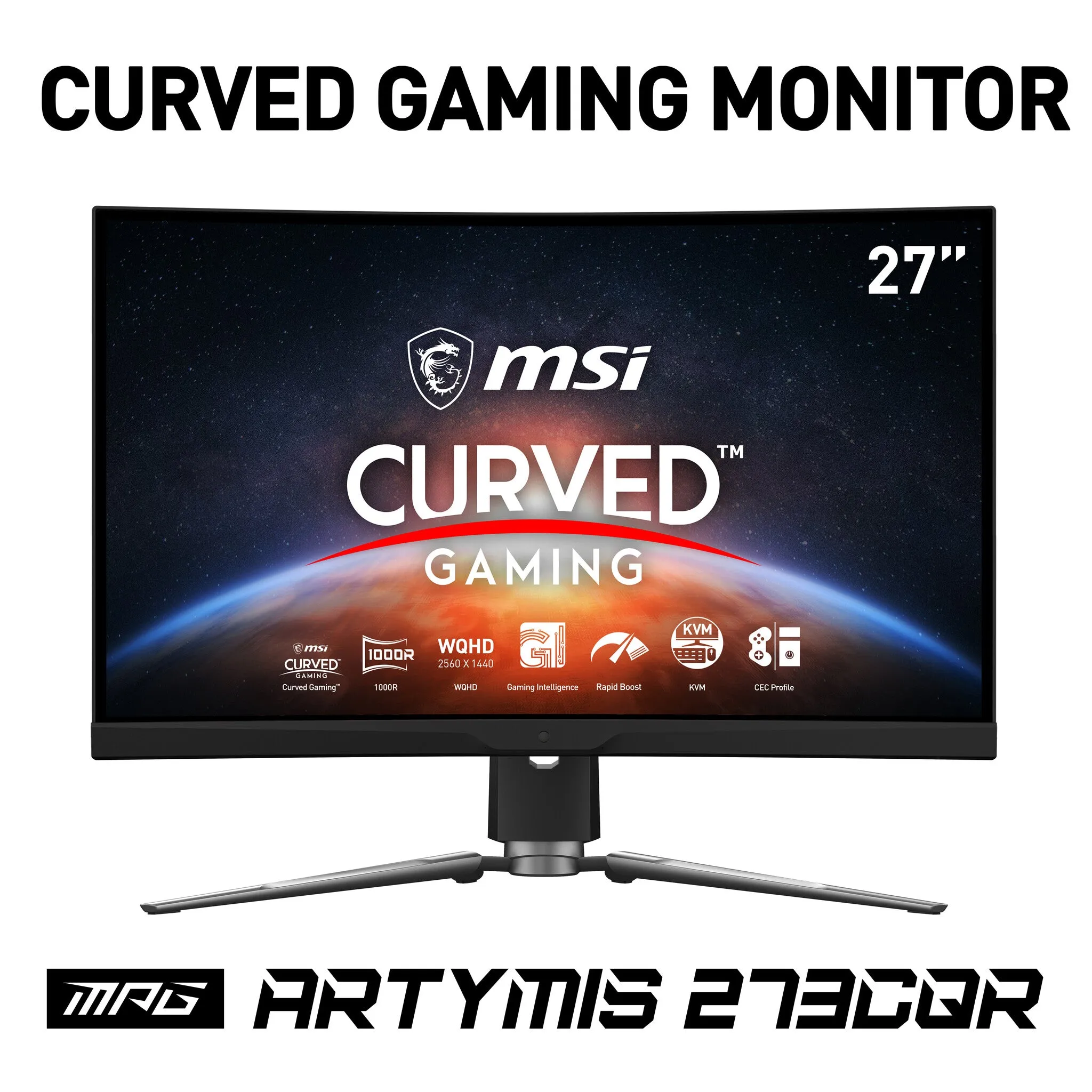 MSI MPG Artymis 273CQR 27" Wide Quad HD Curved Gaming Monitor - 165Hz, 1ms, VA, Height Adjustable, Black