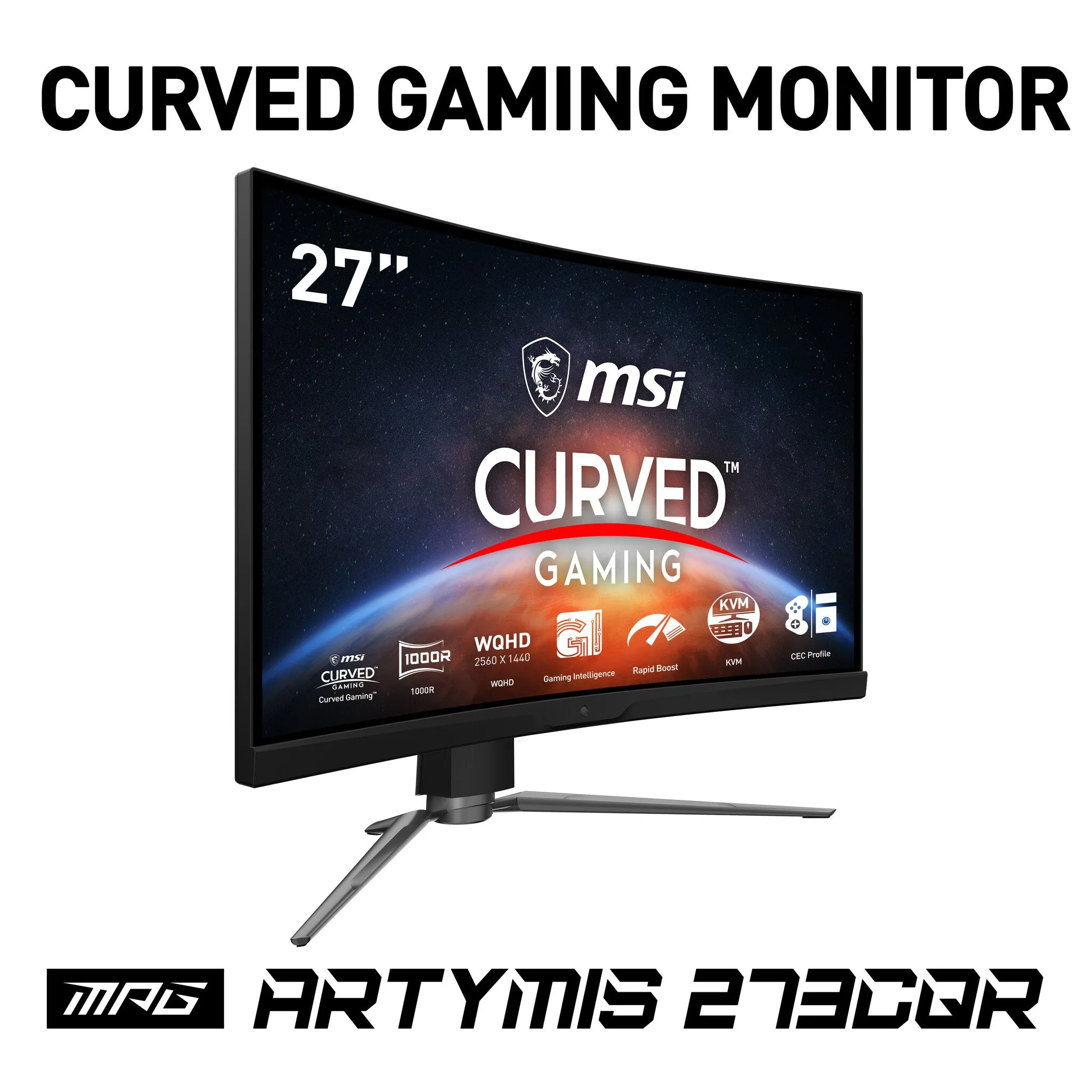 MSI MPG Artymis 273CQR 27" Wide Quad HD Curved Gaming Monitor - 165Hz, 1ms, VA, Height Adjustable, Black