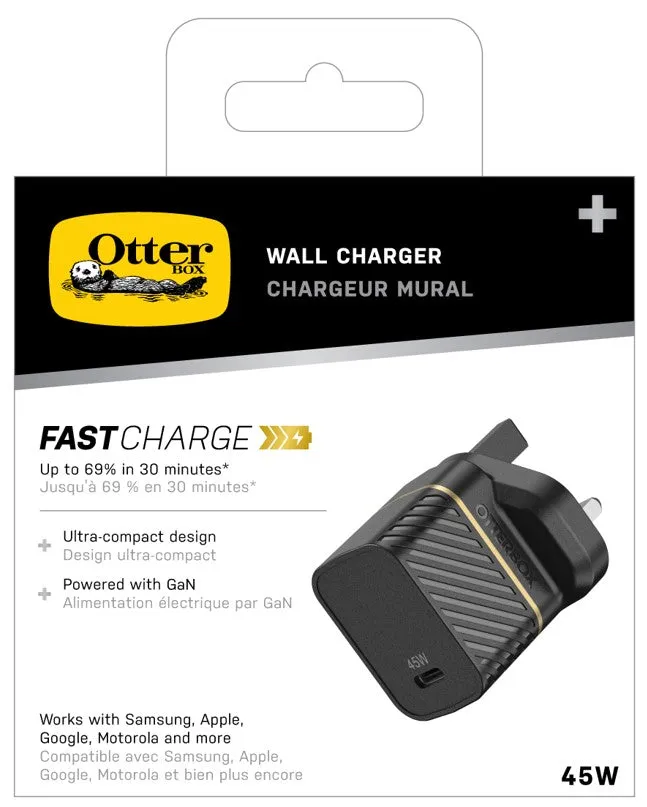 OtterBox USB-C PD GaN UK Wall Charger 45W, USB-C Fast Charger for Smartphone and Tablet, Drop Tested, Rugged, Ultra Durable, Black