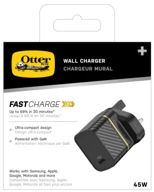 OtterBox USB-C PD GaN UK Wall Charger 45W, USB-C Fast Charger for Smartphone and Tablet, Drop Tested, Rugged, Ultra Durable, Black