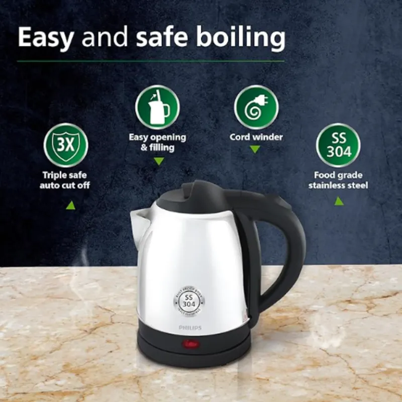 Philips 1.5 L Kettle with 25% thicker body for longer life and triple safe auto cut off - HD9373/00