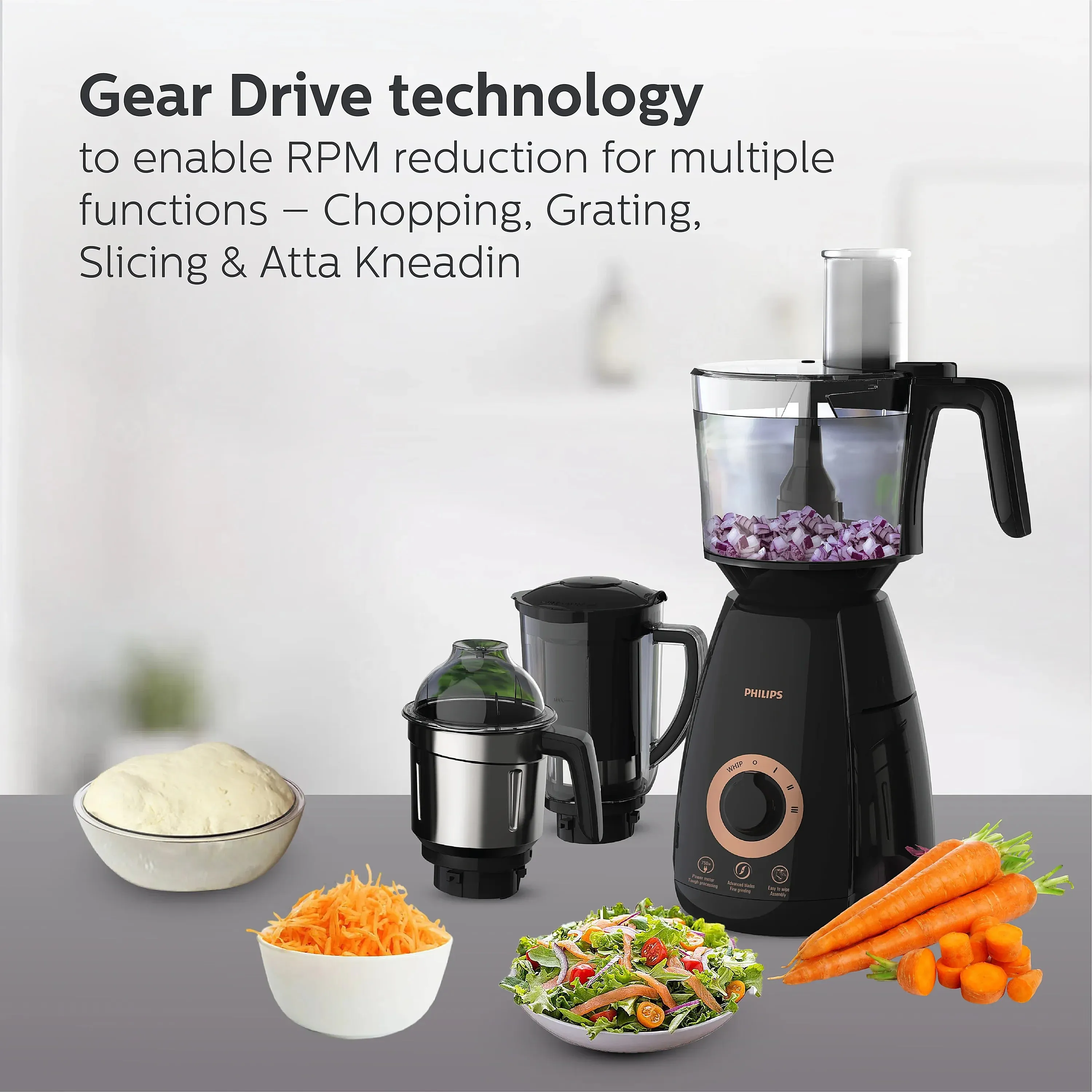 Philips 750 Watt Mixer Grinder with Food Processor Jar - HL7707/01