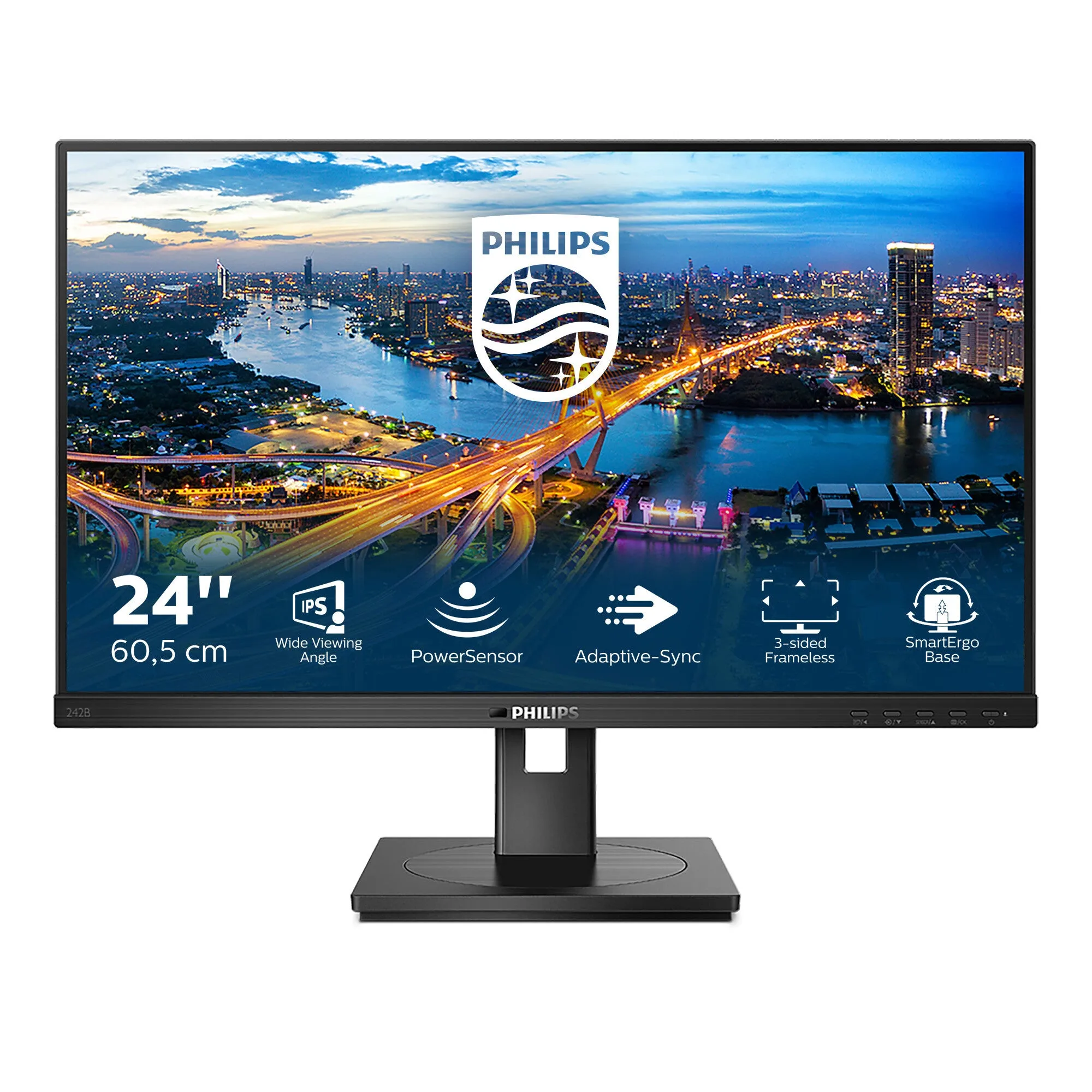 Philips B Line 242B1/00 23.8" Full HD Monitor - 75Hz, 4ms, IPS, Adaptive-Sync, Height Adjustable, Speakers, Black