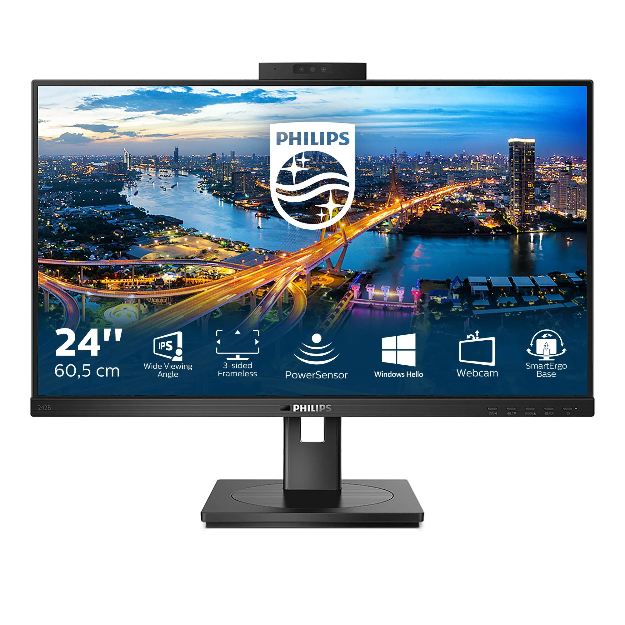 Philips B Line 242B1H/00 23.8" Full HD Monitor - 75Hz, 4ms, IPS, Adaptive Sync, Height Adjustable, Speakers, Black