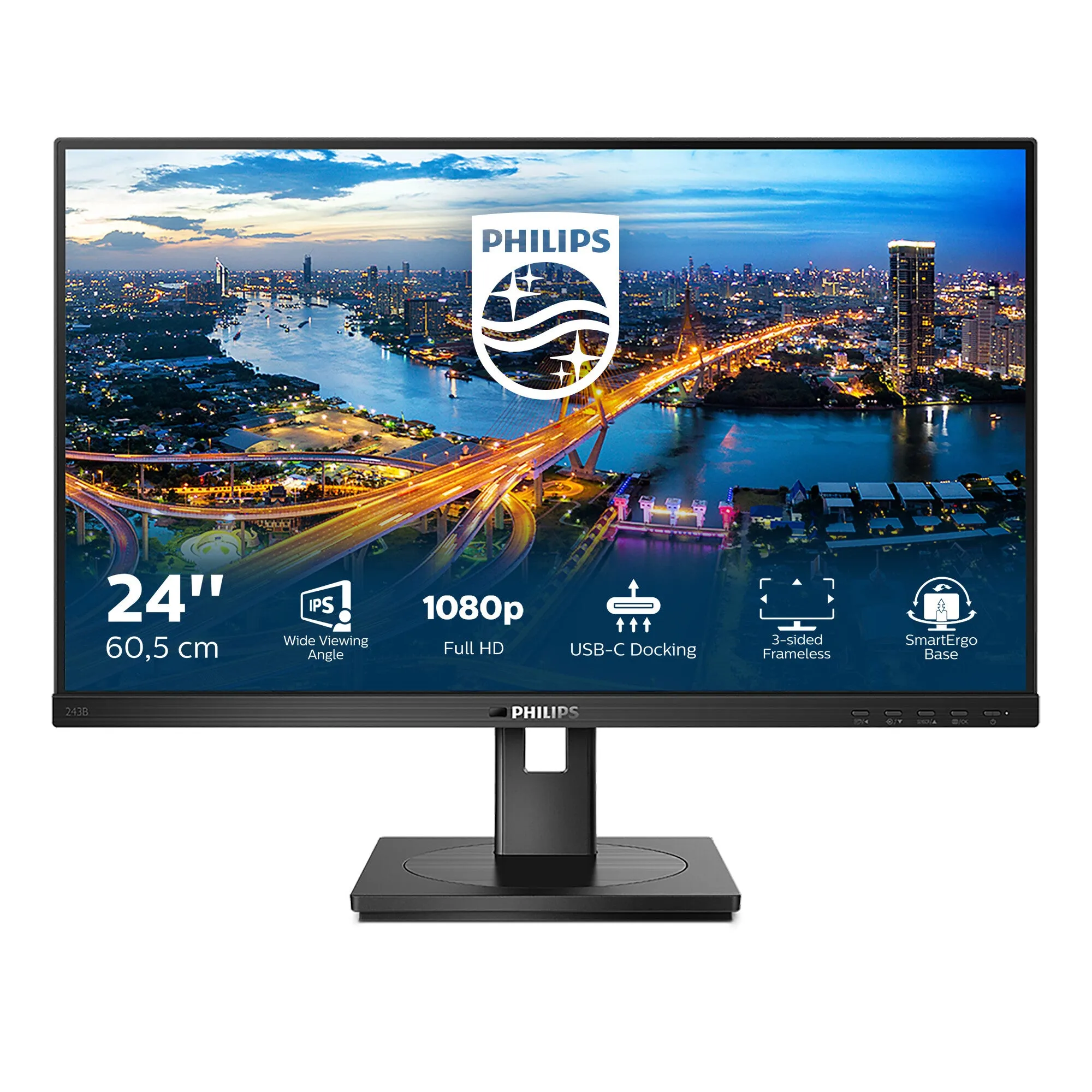 Philips B Line 243B1/00 23.8" Full HD Monitor - 75Hz, 4ms, IPS, Height Adjustable, Speakers, Black