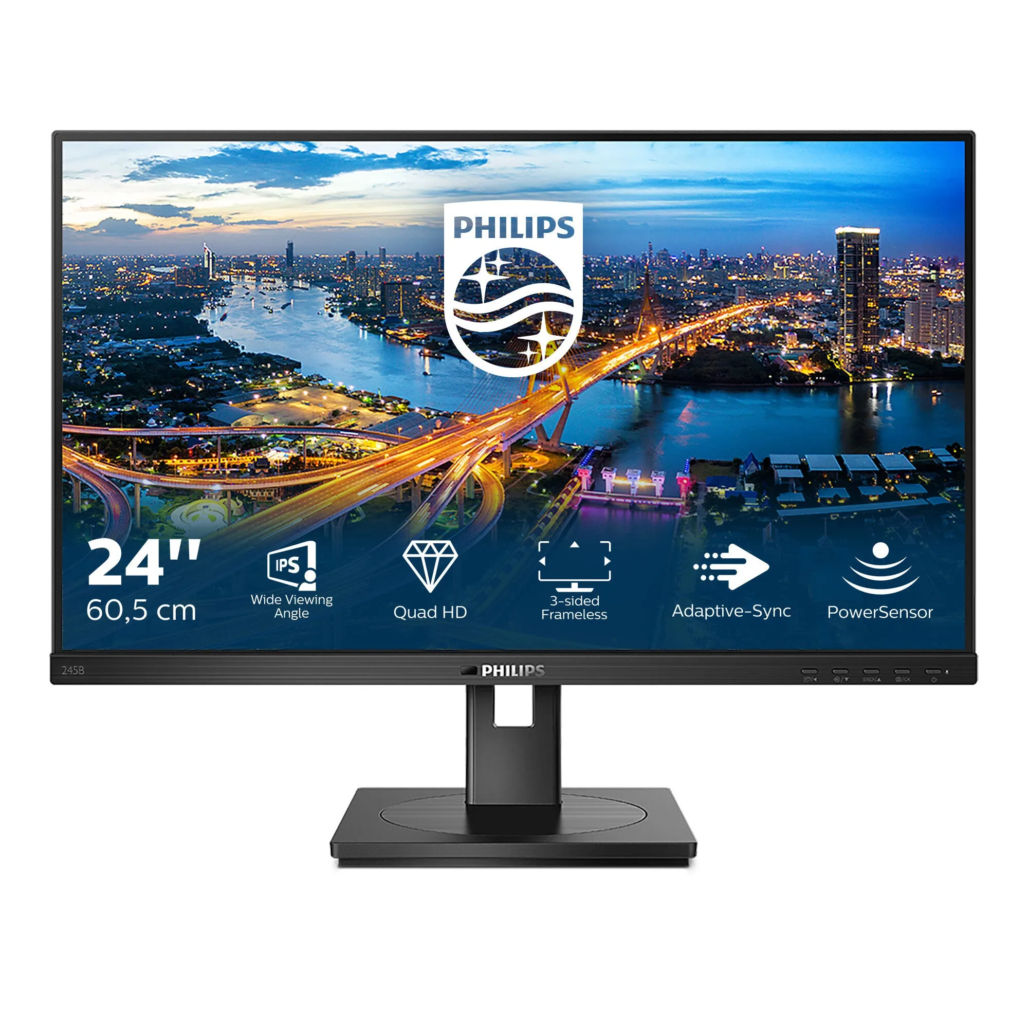 Philips B Line 245B1/00 23.8" Quad HD Monitor - 75Hz, 4ms, IPS, Adaptive-Sync, Height Adjustable, Speakers, Black