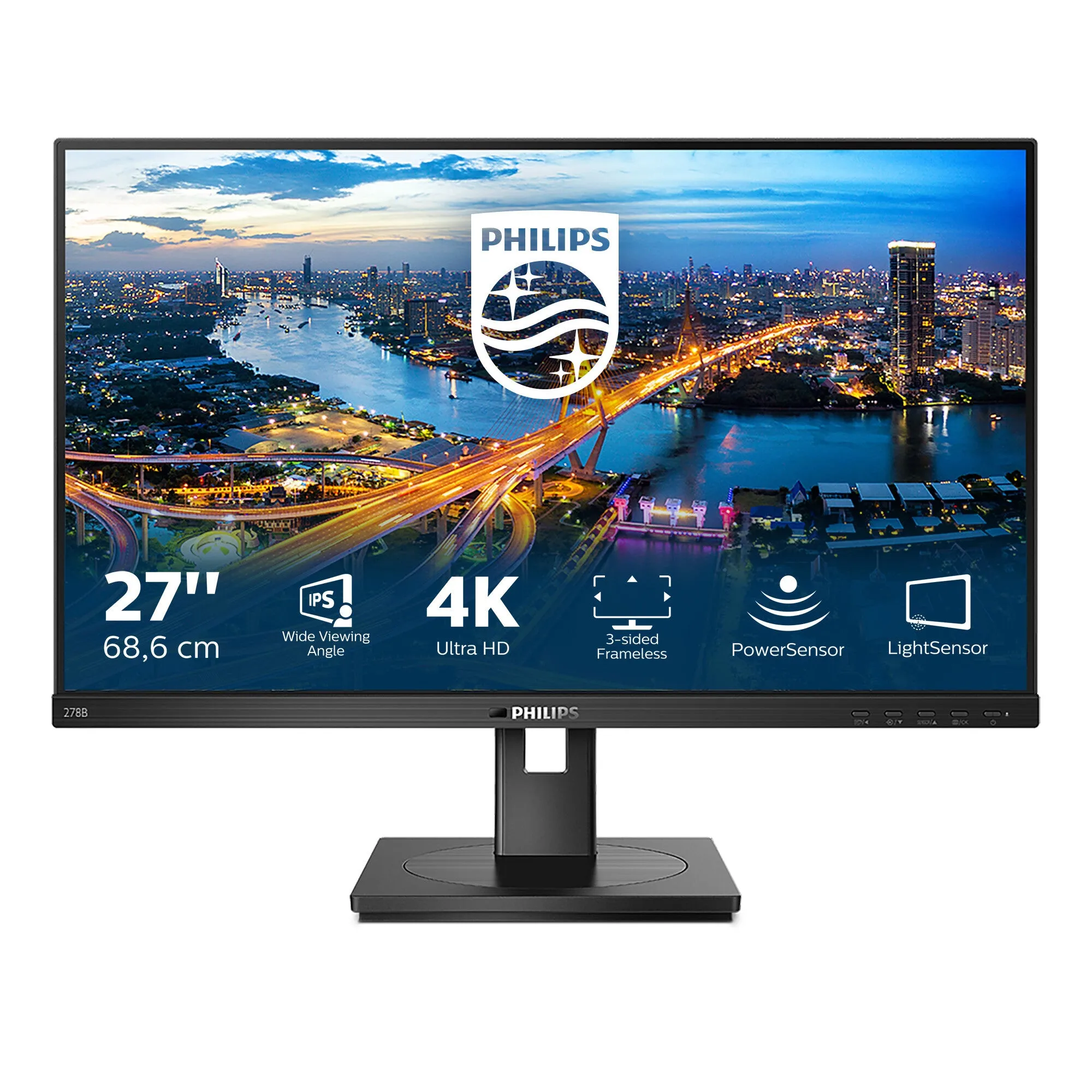 Philips B Line 278B1/00 27" 4K Ultra HD Monitor - 60Hz, 4ms, IPS, Height Adjustable, Speakers, Black