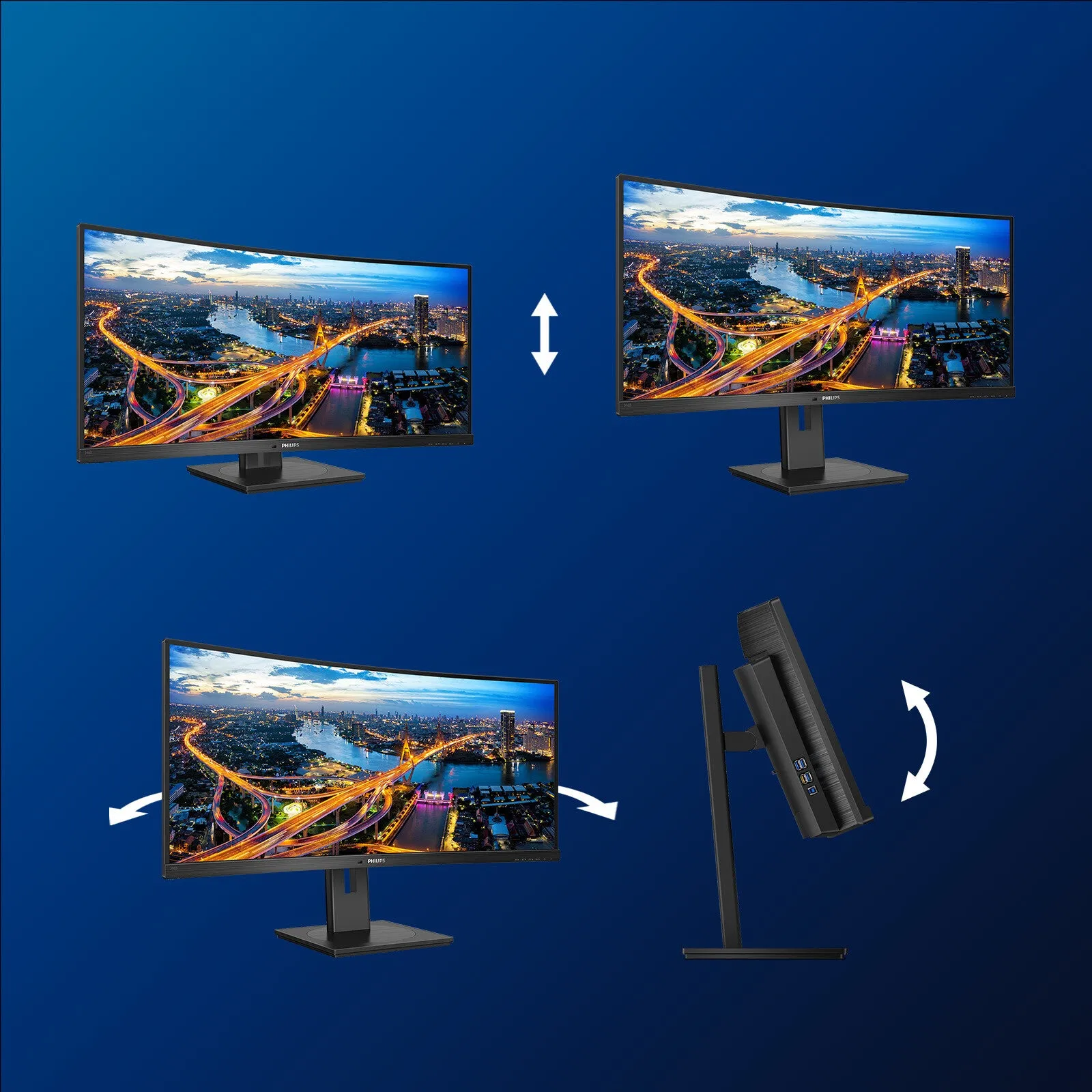 Philips B Line 346B1C/00 34" Quad HD Curved Monitor - 100Hz, 4ms, VA, Adaptive-Sync, Height Adjustable, Speakers, Black