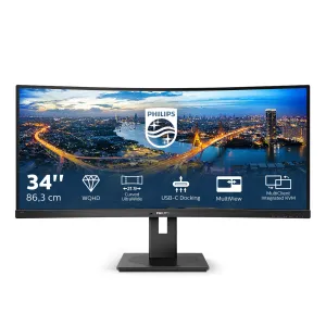 Philips B Line 346B1C/00 34" Quad HD Curved Monitor - 100Hz, 4ms, VA, Adaptive-Sync, Height Adjustable, Speakers, Black