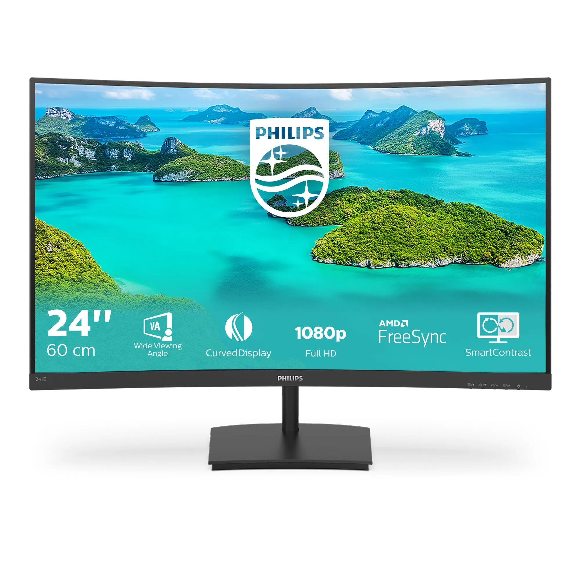 Philips E Line 241E1SCA/00 23.6" Full HD Curved Monitor - 75Hz, 4ms, VA, AMD FreeSync, Speakers, Black