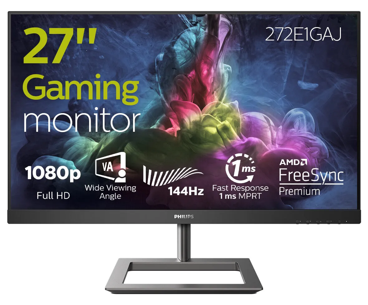 Philips E Line 272E1GAJ/00 27" Full HD Gaming Monitor - 144Hz, 4ms, VA, AMD FreeSync, Speakers, Black and Chrome