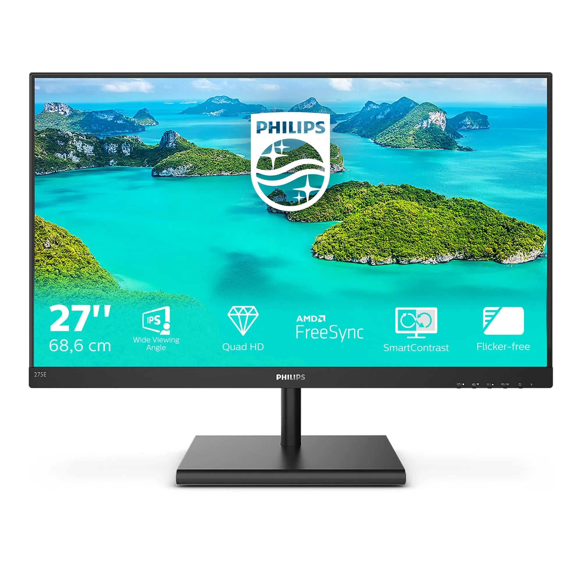 Philips E Line 275E1S/00 27" Quad HD Monitor - 75Hz, 4ms, IPS, AMD FreeSync, Black