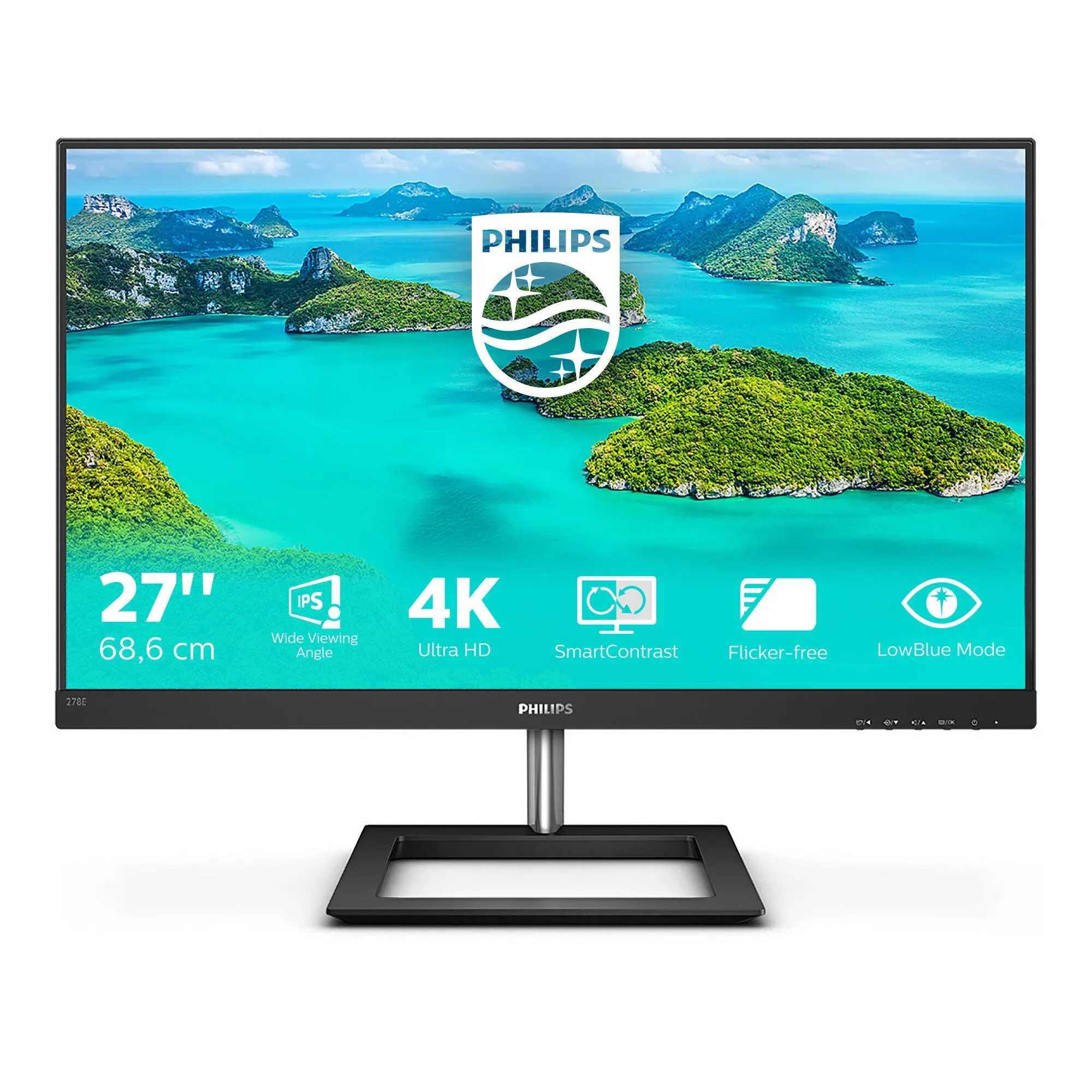 Philips E Line 278E1A/00 27" 4K Ultra HD Monitor - 60Hz, 4ms, IPS, Height Adjustable, Speakers, Black