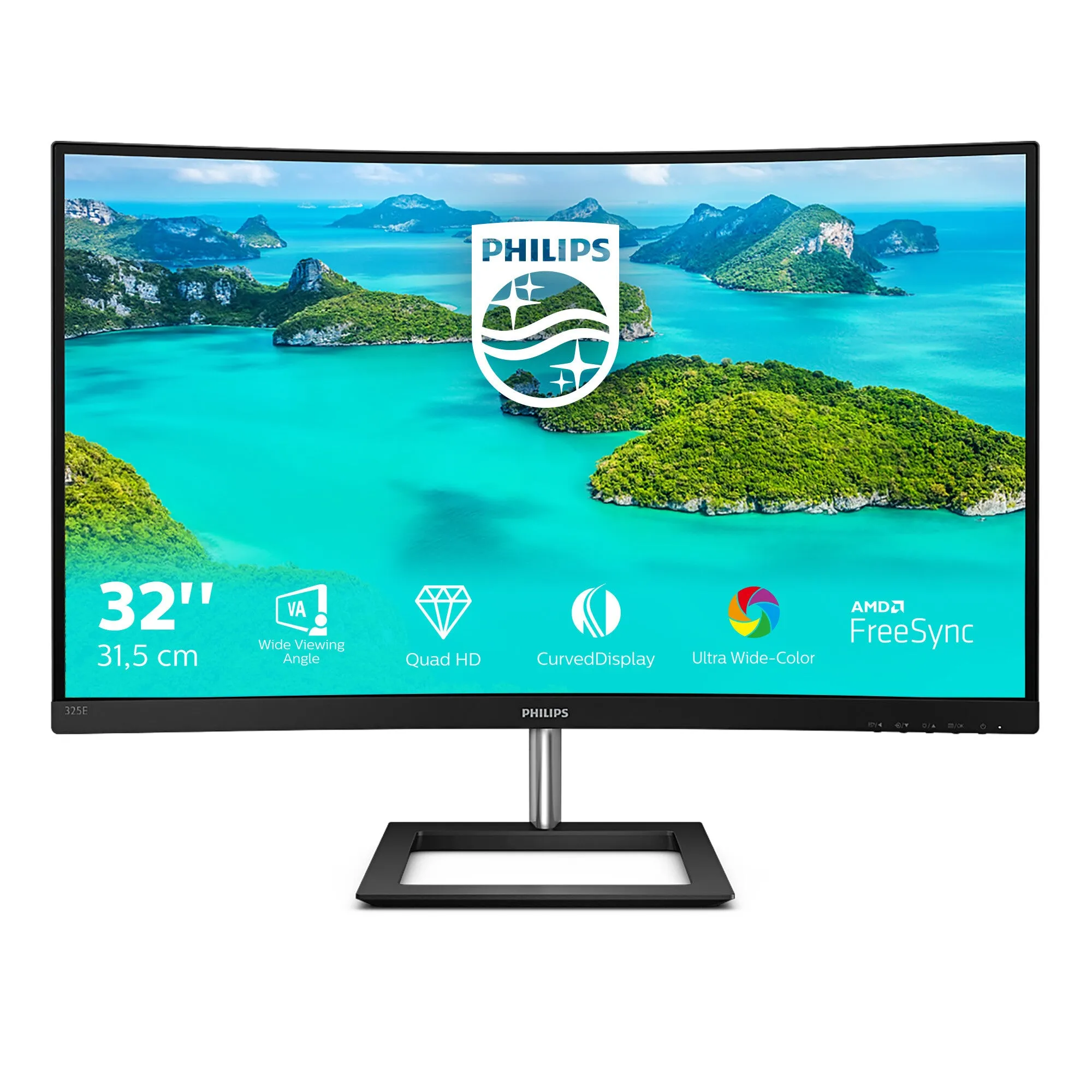 Philips E Line 325E1C/00 31.5" Quad HD Curved Monitor - 75Hz, 4ms, VA, AMD FreeSync, Black