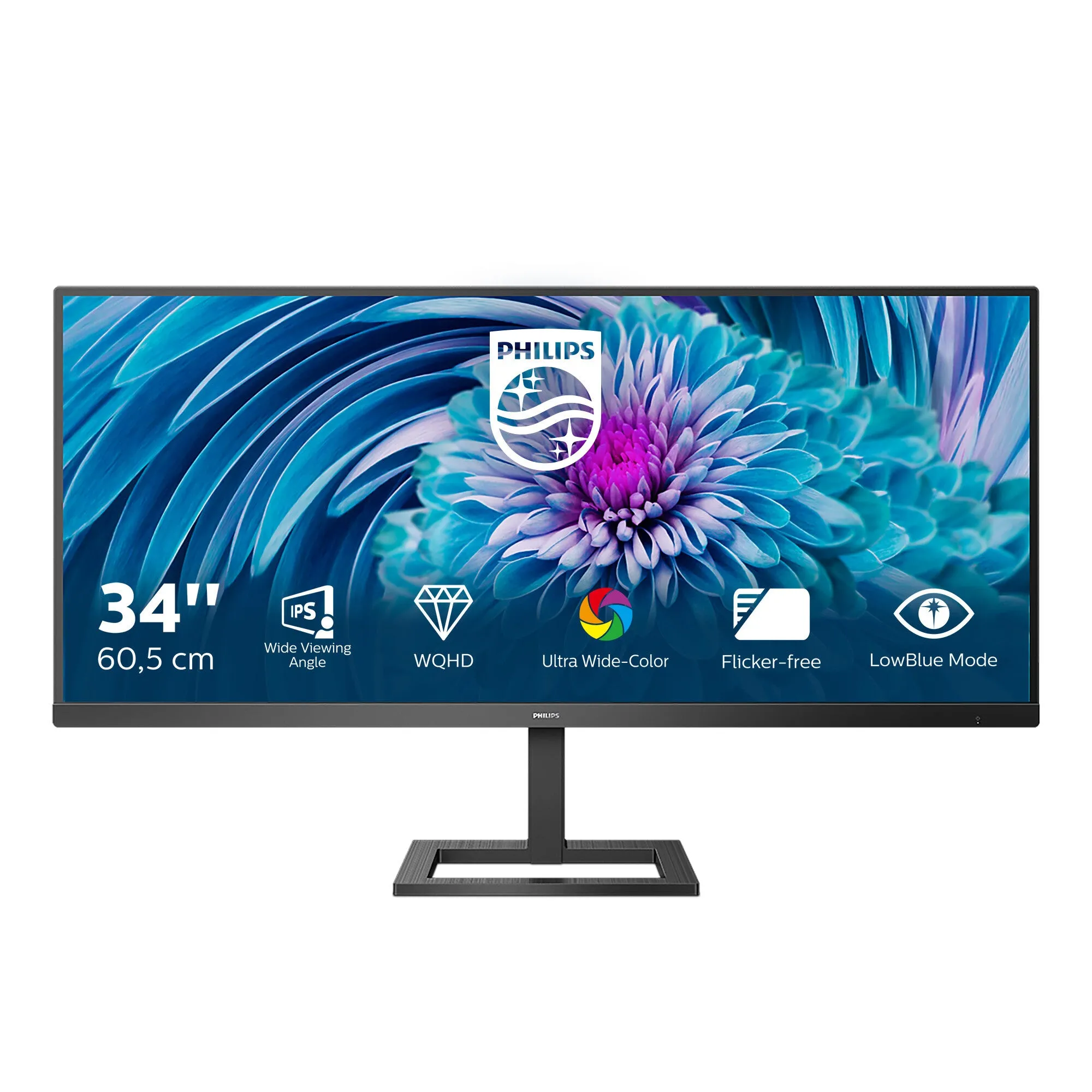 Philips E Line 345E2AE/00 34" UltraWide Quad HD Monitor - 75Hz, 4ms, IPS, AMD FreeSync, Height Adjustable, Speakers, Black
