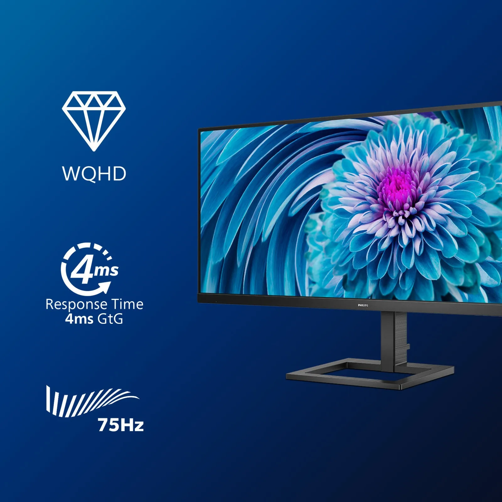 Philips E Line 345E2AE/00 34" UltraWide Quad HD Monitor - 75Hz, 4ms, IPS, AMD FreeSync, Height Adjustable, Speakers, Black