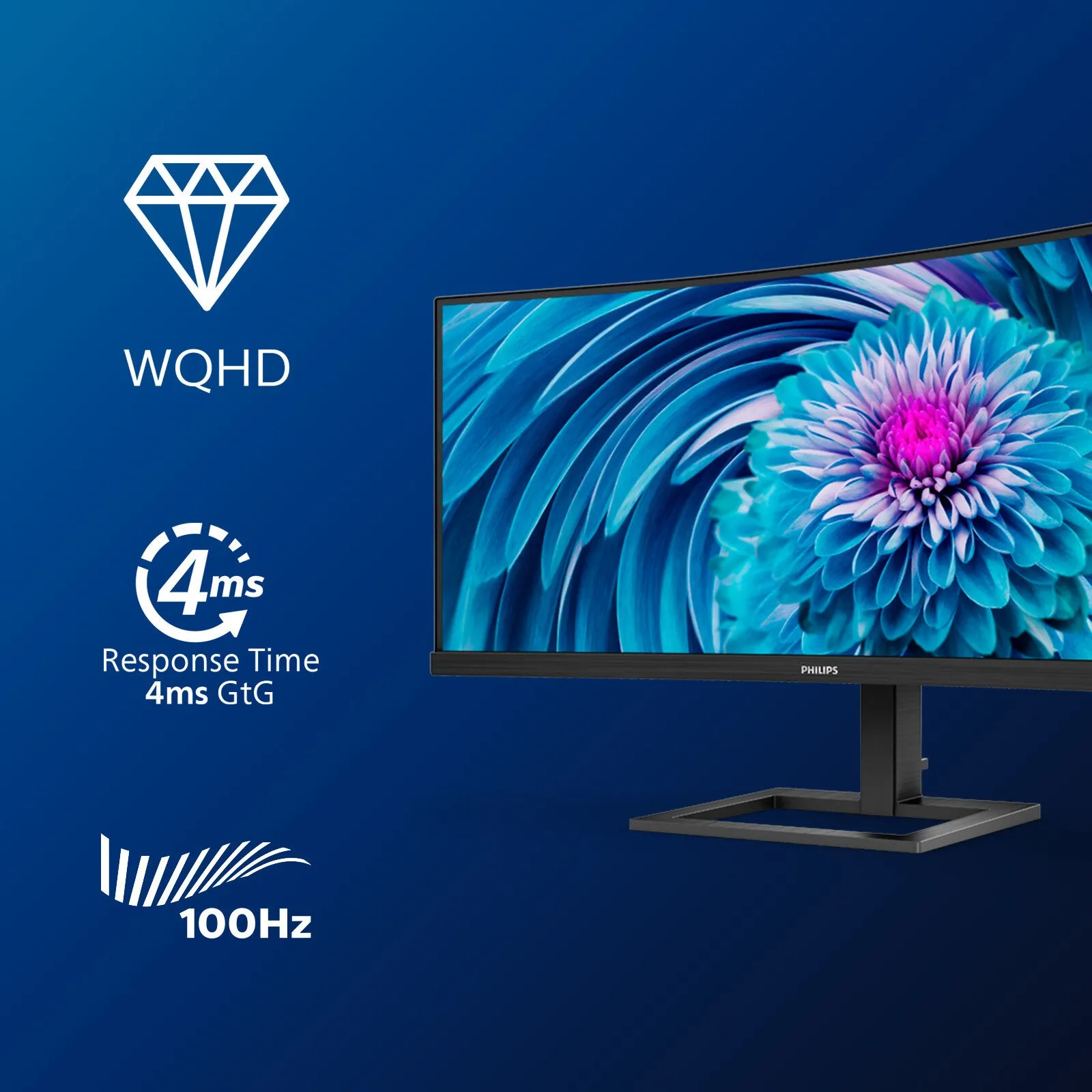 Philips E Line 346E2CUAE/00 34" Wide Quad HD  Curved Gaming Monitor - 100Hz, 4ms, VA, AMD FreeSync, Height Adjustable, Speakers, Black