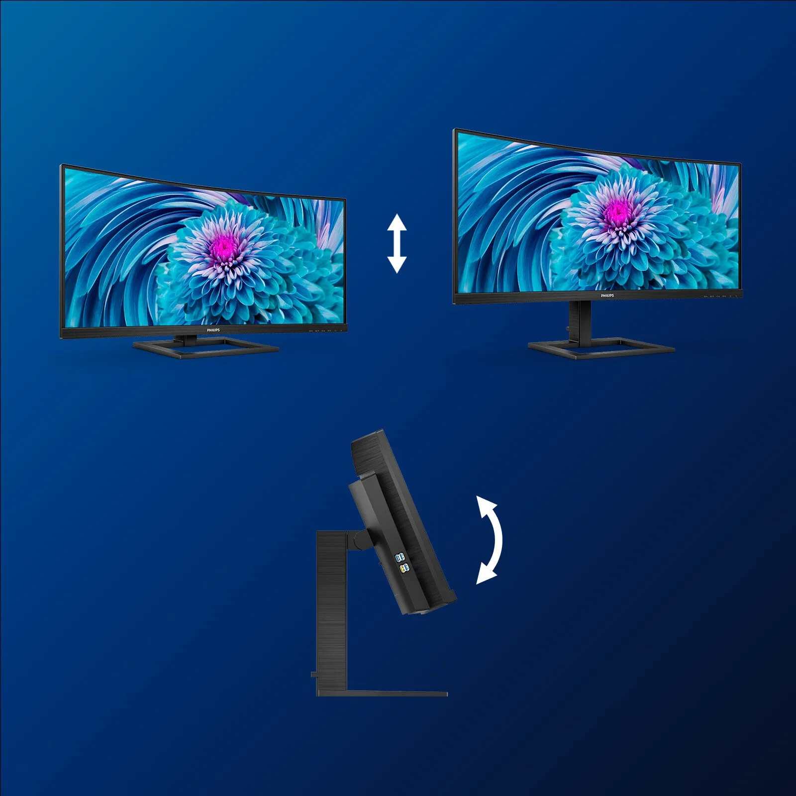 Philips E Line 346E2CUAE/00 34" Wide Quad HD  Curved Gaming Monitor - 100Hz, 4ms, VA, AMD FreeSync, Height Adjustable, Speakers, Black