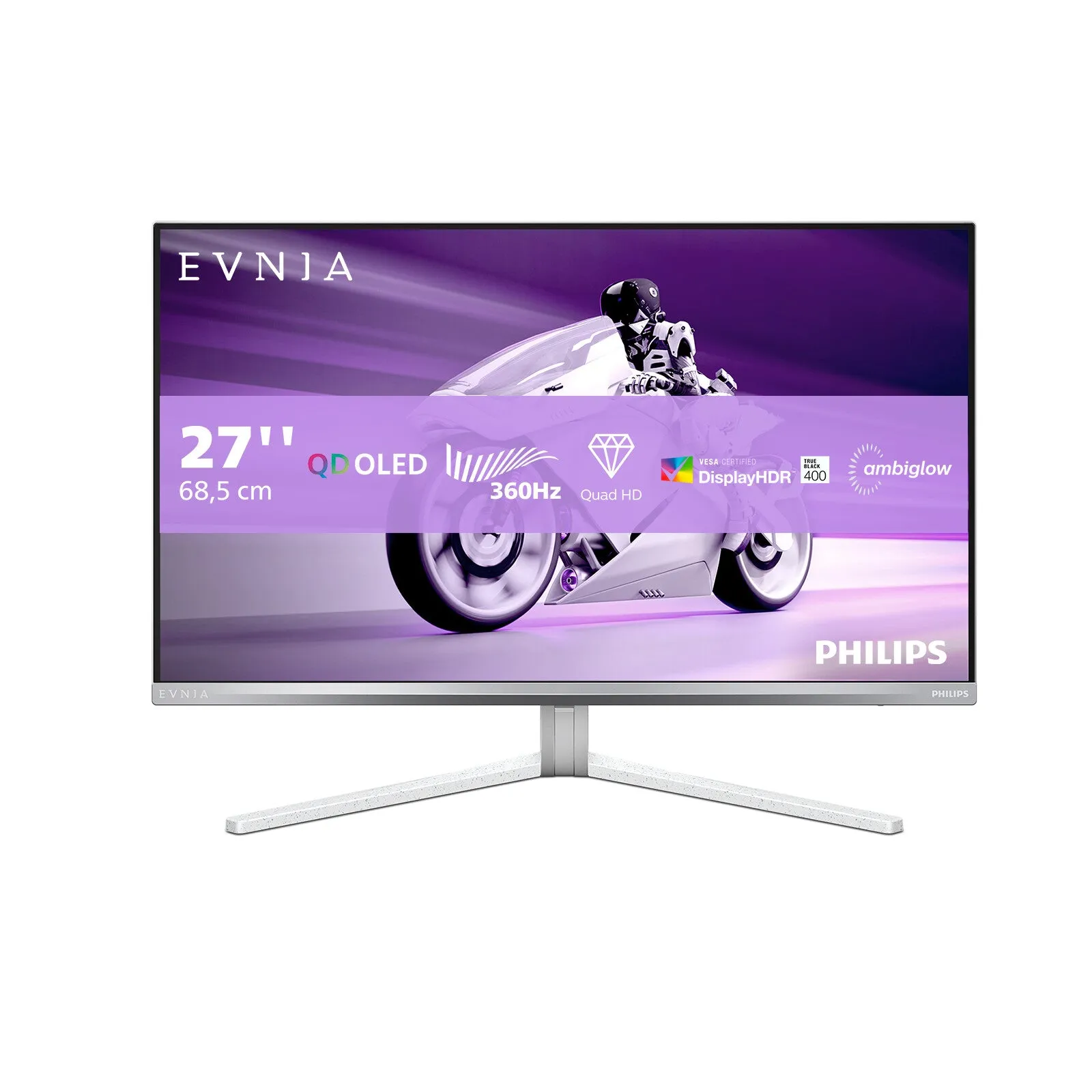 Philips Evnia 27M2N8500/00 26.5" Quad HD Gaming Monitor - 360Hz, 0.03ms, OLED, NVIDIA G-Sync, AMD FreeSync, Height Adjustable, Speakers, White