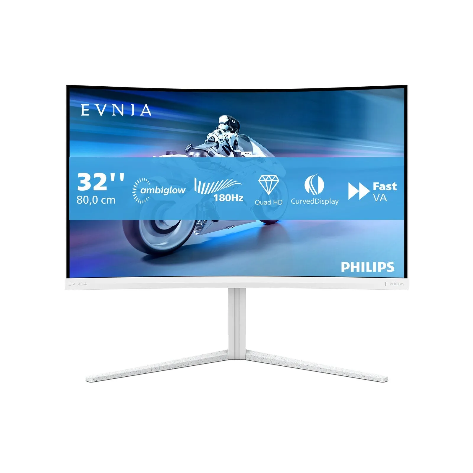 Philips Evnia 32M2C5501/00 32" Full HD Curved Gaming Monitor - 180Hz, 1ms, VA, AMD FreeSync, Height Adjustable, Speakers, White