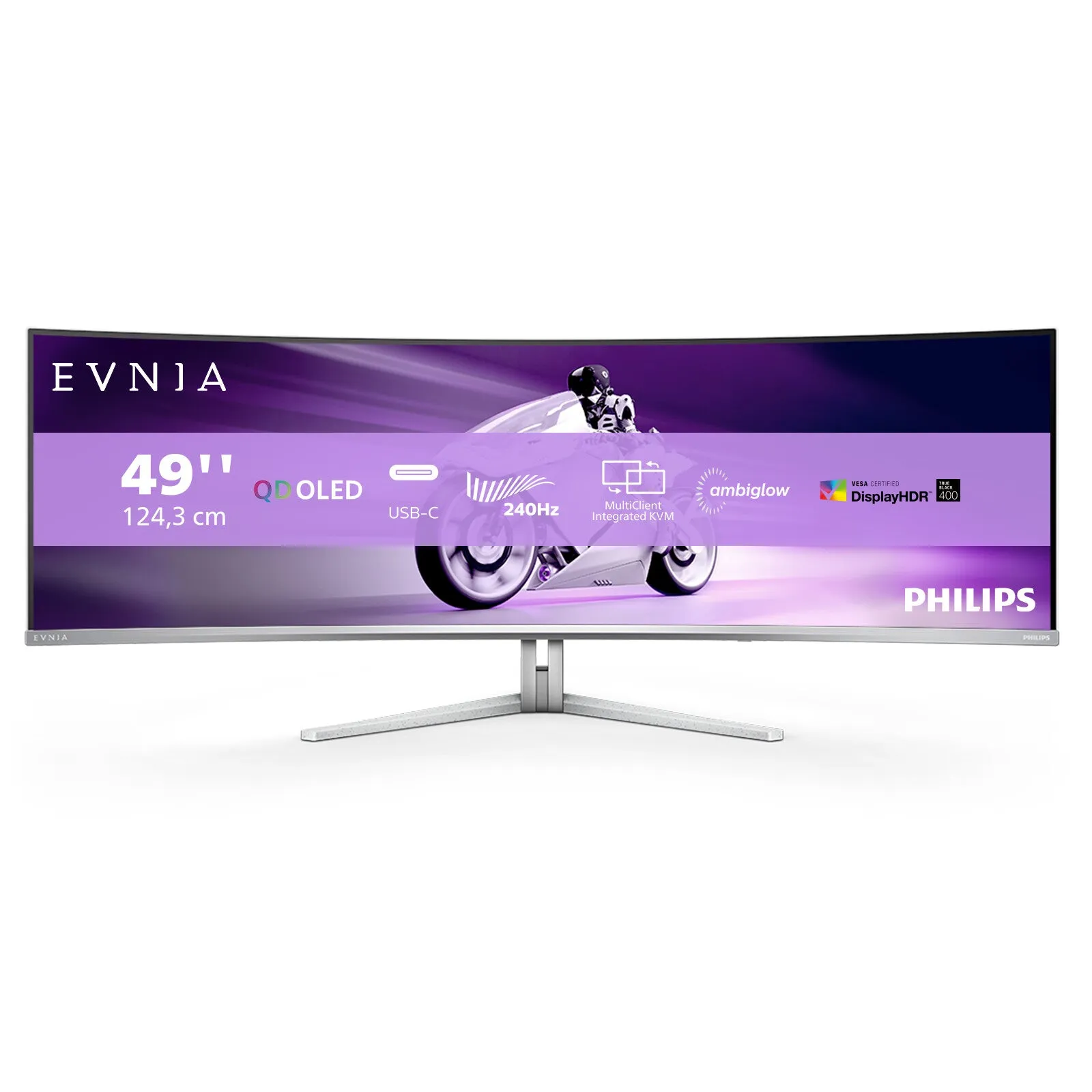 Philips Evnia 49M2C8900/00 48.9" Dual QHD Curved Gaming Monitor - 240Hz, 0.03ms, OLED, NVIDIA G-Sync, AMD FreeSync, Height Adjustable, Speakers, White