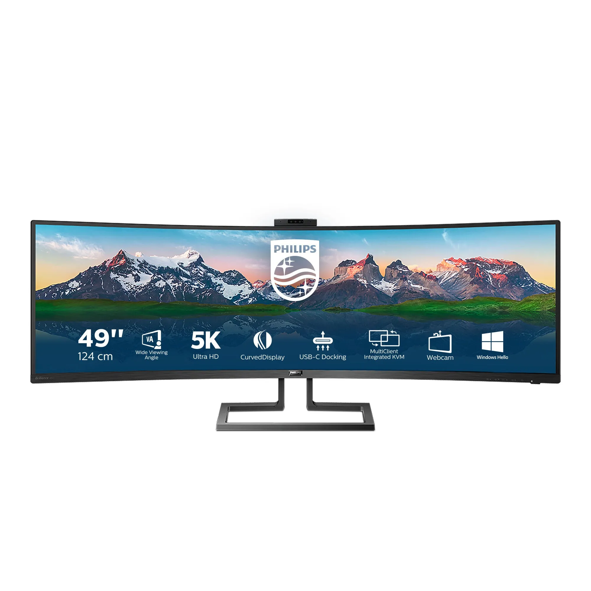 Philips P Line 499P9H/00 49" UltraWide Dual Quad HD Curved Monitor - 70Hz, 5ms, VA, Adaptive-Sync, Height Adjustable, Speakers, Black