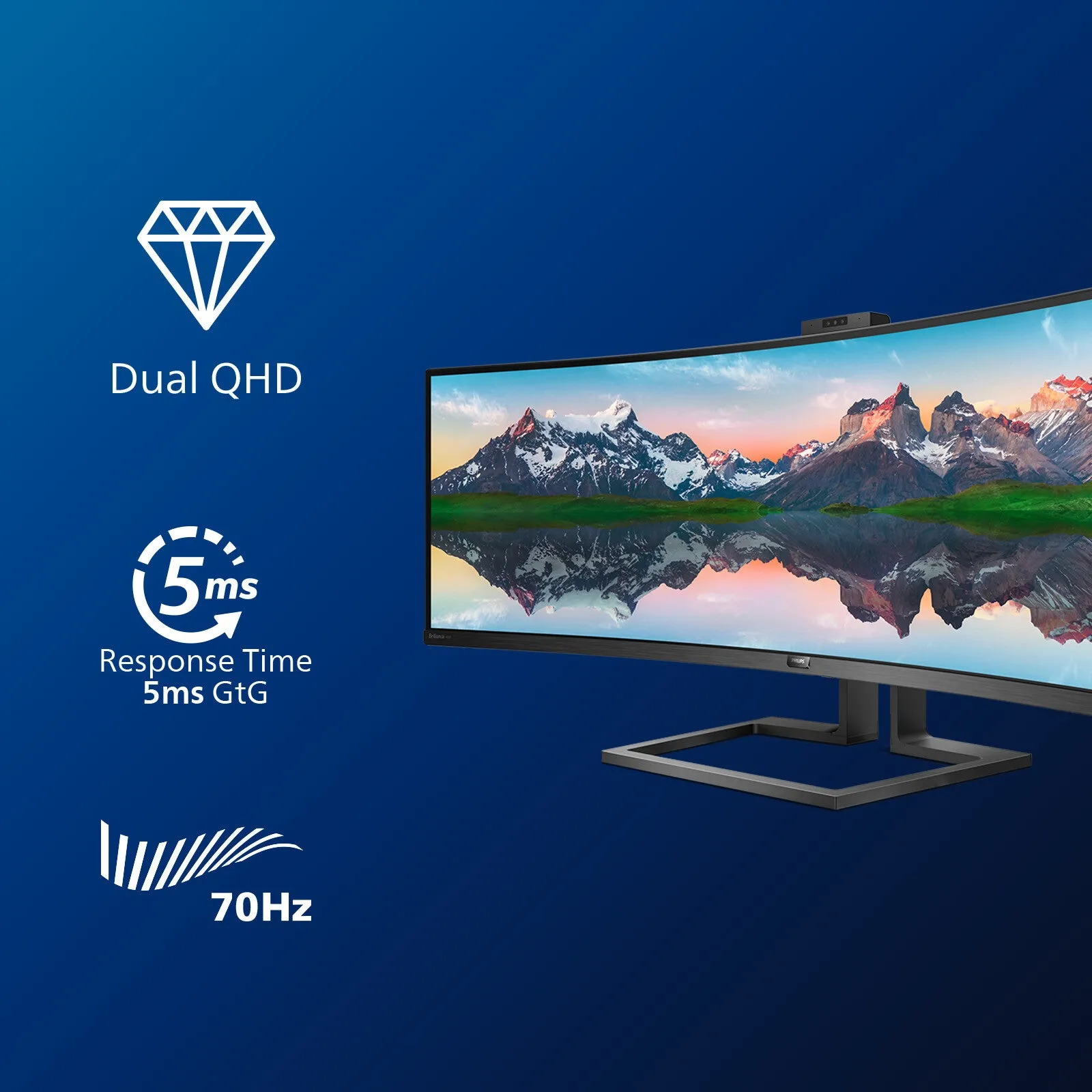 Philips P Line 499P9H/00 49" UltraWide Dual Quad HD Curved Monitor - 70Hz, 5ms, VA, Adaptive-Sync, Height Adjustable, Speakers, Black