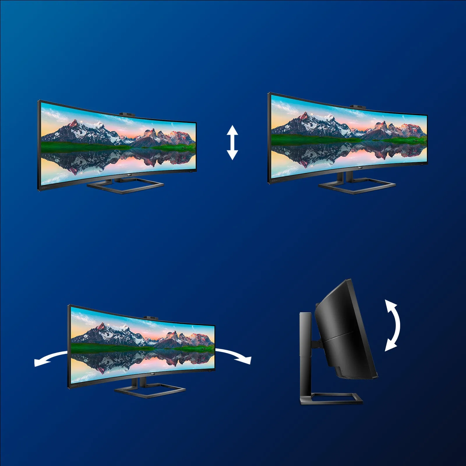 Philips P Line 499P9H/00 49" UltraWide Dual Quad HD Curved Monitor - 70Hz, 5ms, VA, Adaptive-Sync, Height Adjustable, Speakers, Black