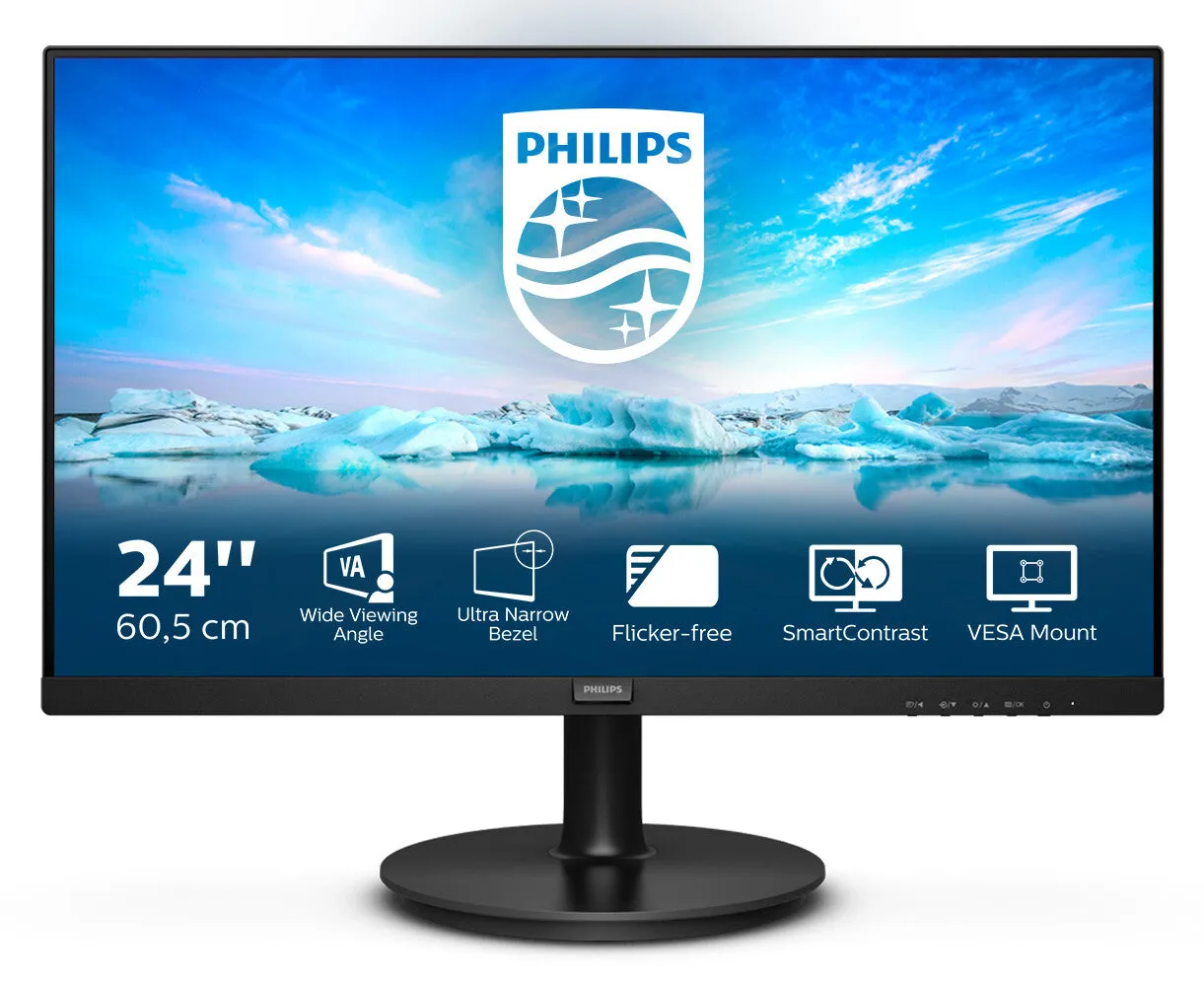 Philips V Line 241V8LA/00 23.8" Full HD Monitor - 75Hz, 4ms, VA, Adaptive-Sync, Speakers, Black