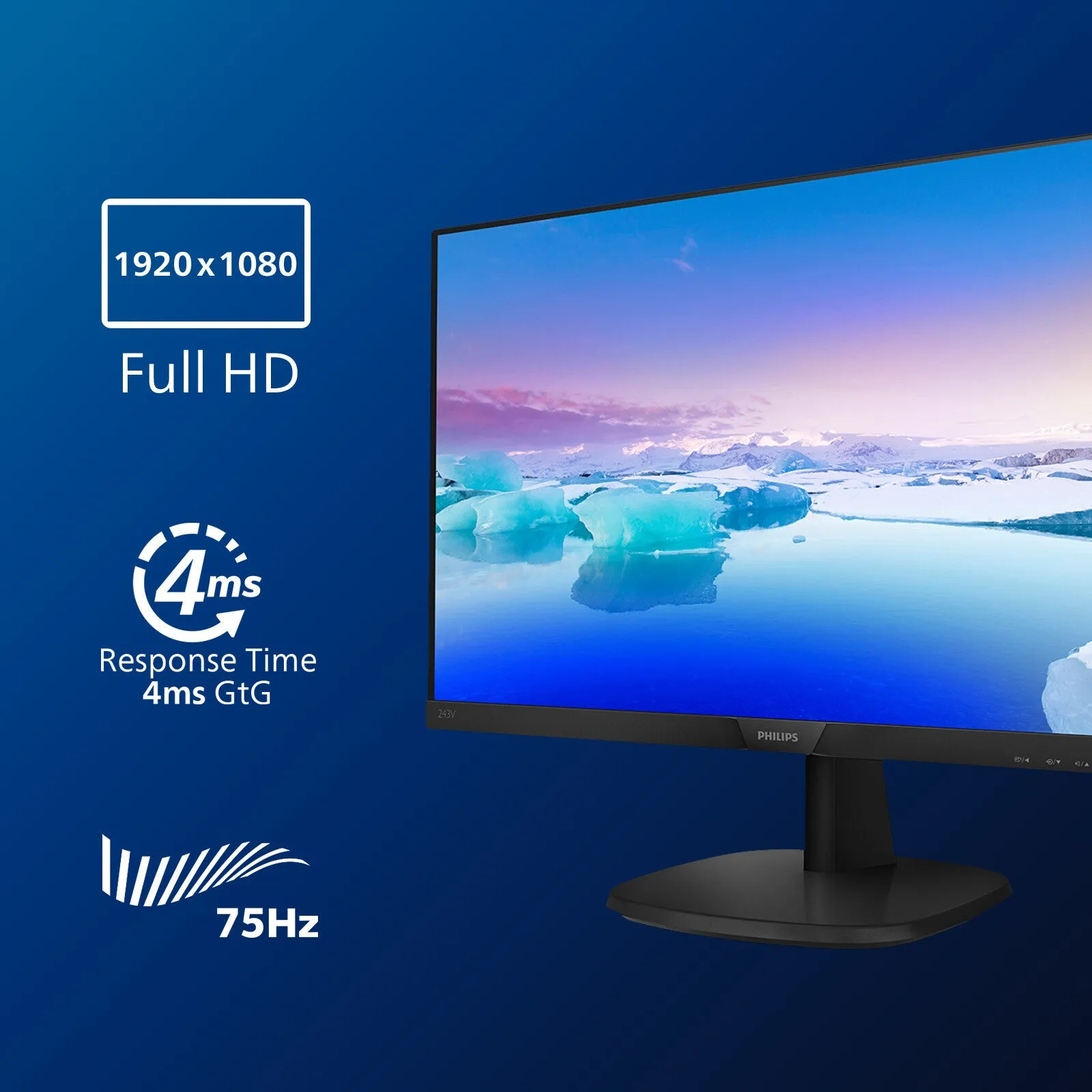 Philips V Line 243V7QDAB/00 23.8" Full HD Monitor - 75Hz, 4ms, IPS, Height Adjustable, Speakers, Black